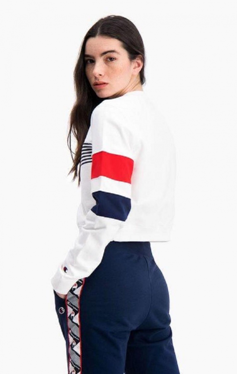 Champion Tryck Stripe And Colour Block Cropped Sweatshirt Tröjor Dam Vita | 9742-KMWPA