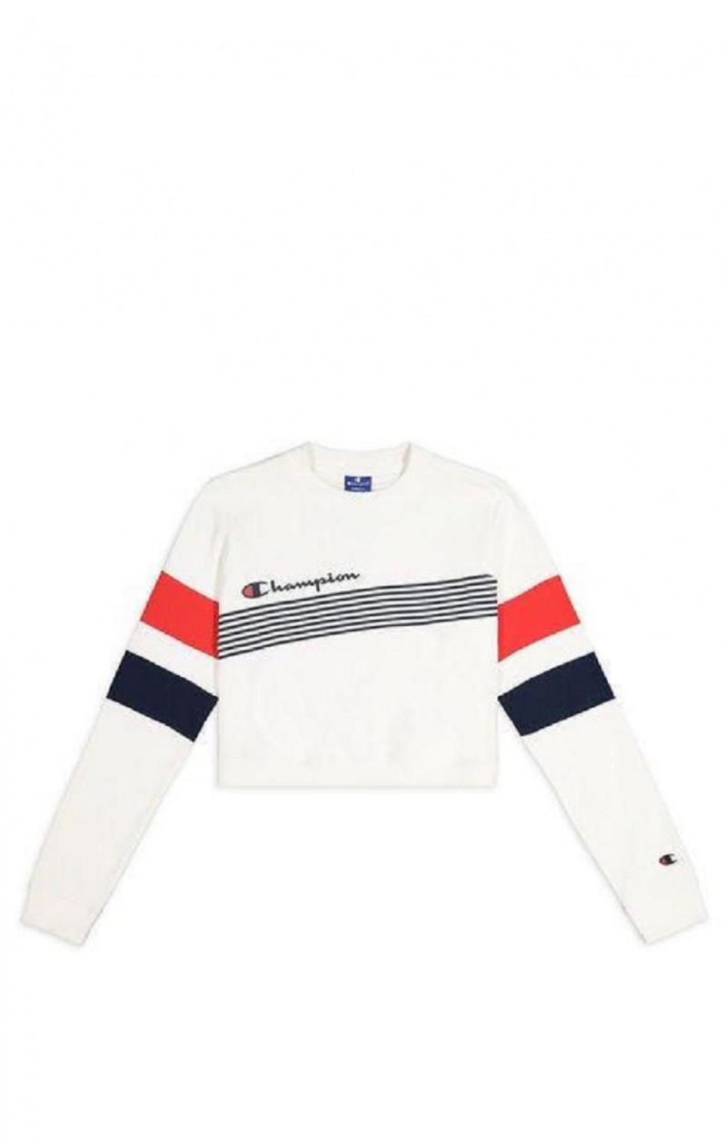 Champion Tryck Stripe And Colour Block Cropped Sweatshirt Tröjor Dam Vita | 9742-KMWPA