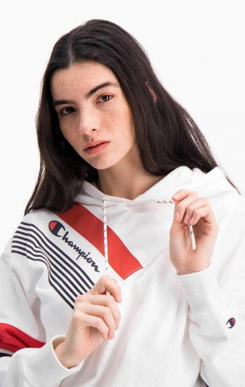 Champion Tryck Stripe And Colour Block Hoodie Hoodie Dam Vita | 0294-YKTPX