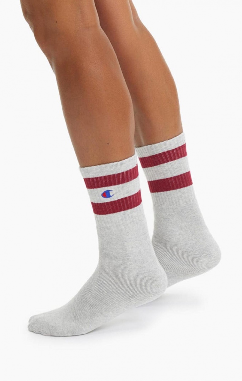 Champion Tube Stripe Crew Socks Strumpor Dam Ljusgrå | 4512-FRAIU