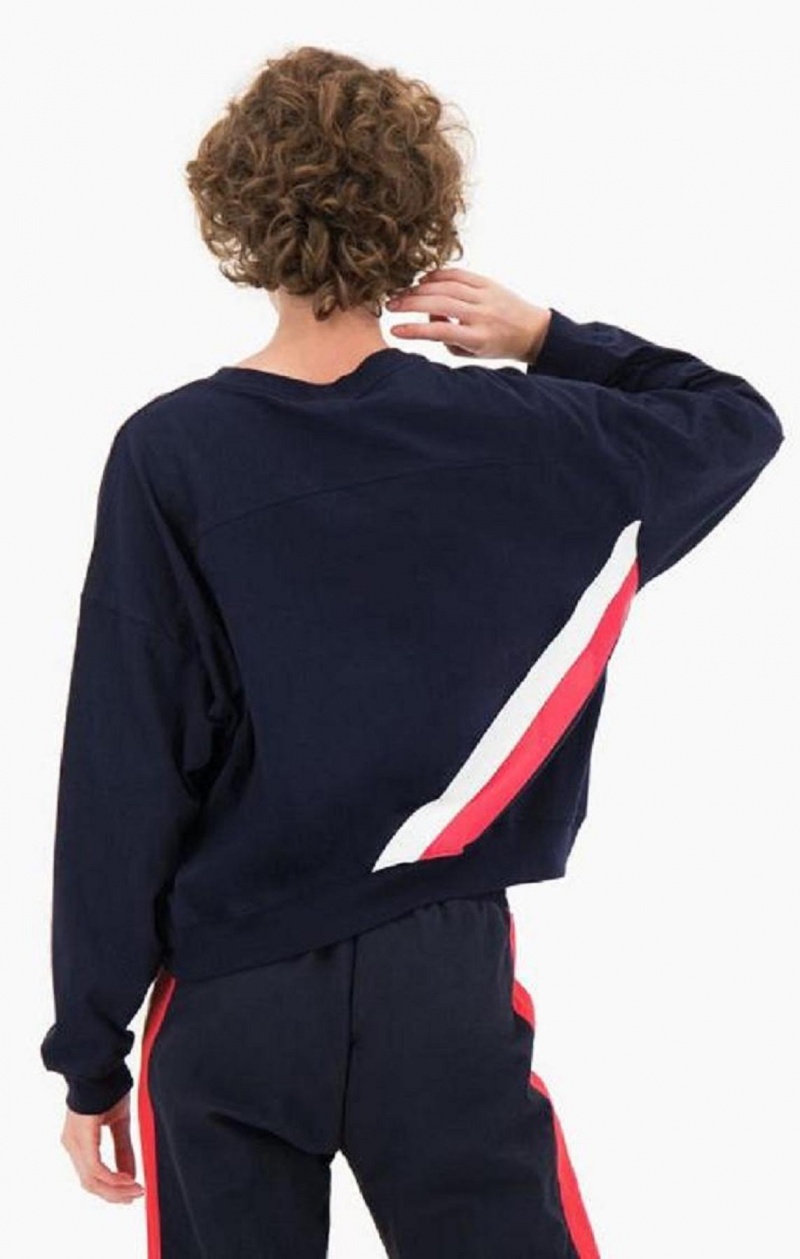 Champion Two Tone Logo Stripe Back Sweatshirt Tröjor Dam Mörkblå | 9875-NMSAP