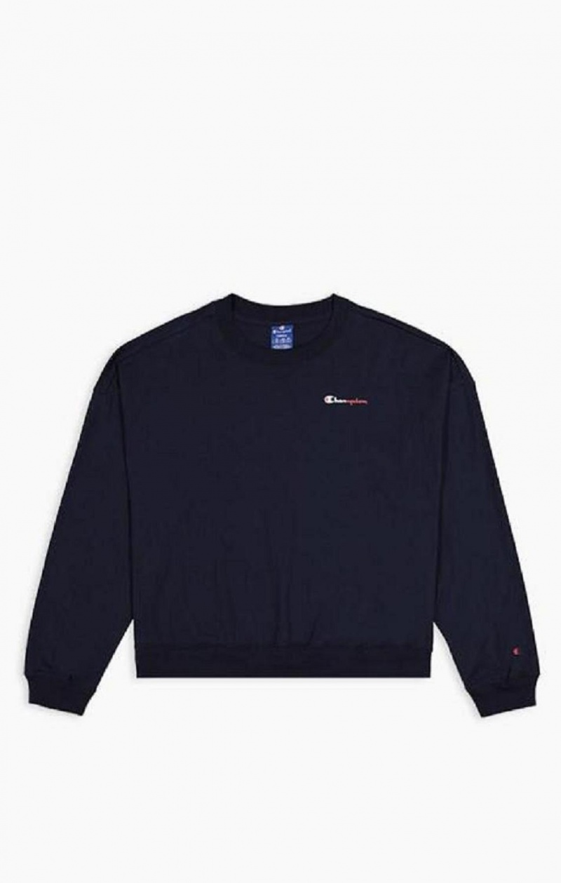 Champion Two Tone Logo Stripe Back Sweatshirt Tröjor Dam Mörkblå | 9875-NMSAP