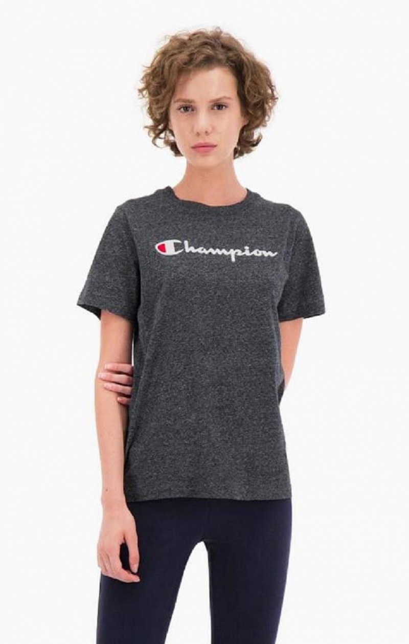 Champion Velvet Script Logo T-Shirt T-shirt Dam Ljusgrå | 6539-YDPOZ