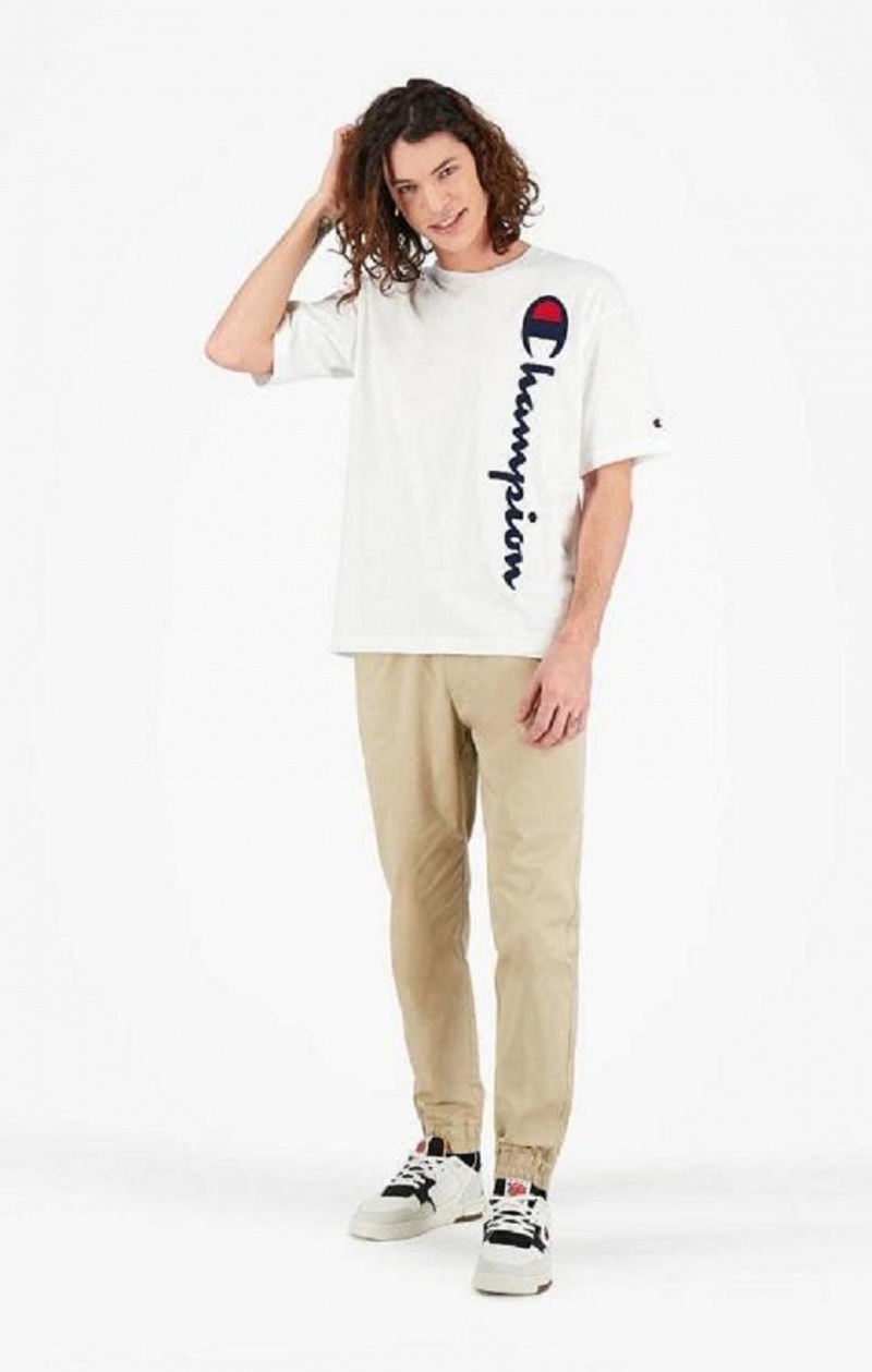 Champion Vertical Script Logo T-Shirt T-shirt Herr Vita | 9378-FZLTN