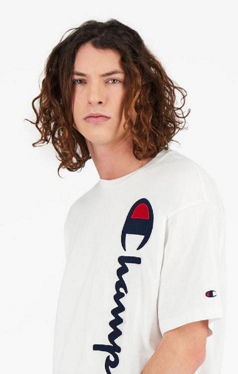 Champion Vertical Script Logo T-Shirt T-shirt Herr Vita | 9378-FZLTN