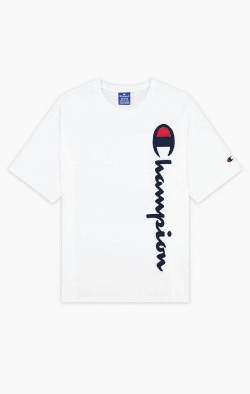 Champion Vertical Script Logo T-Shirt T-shirt Herr Vita | 9378-FZLTN