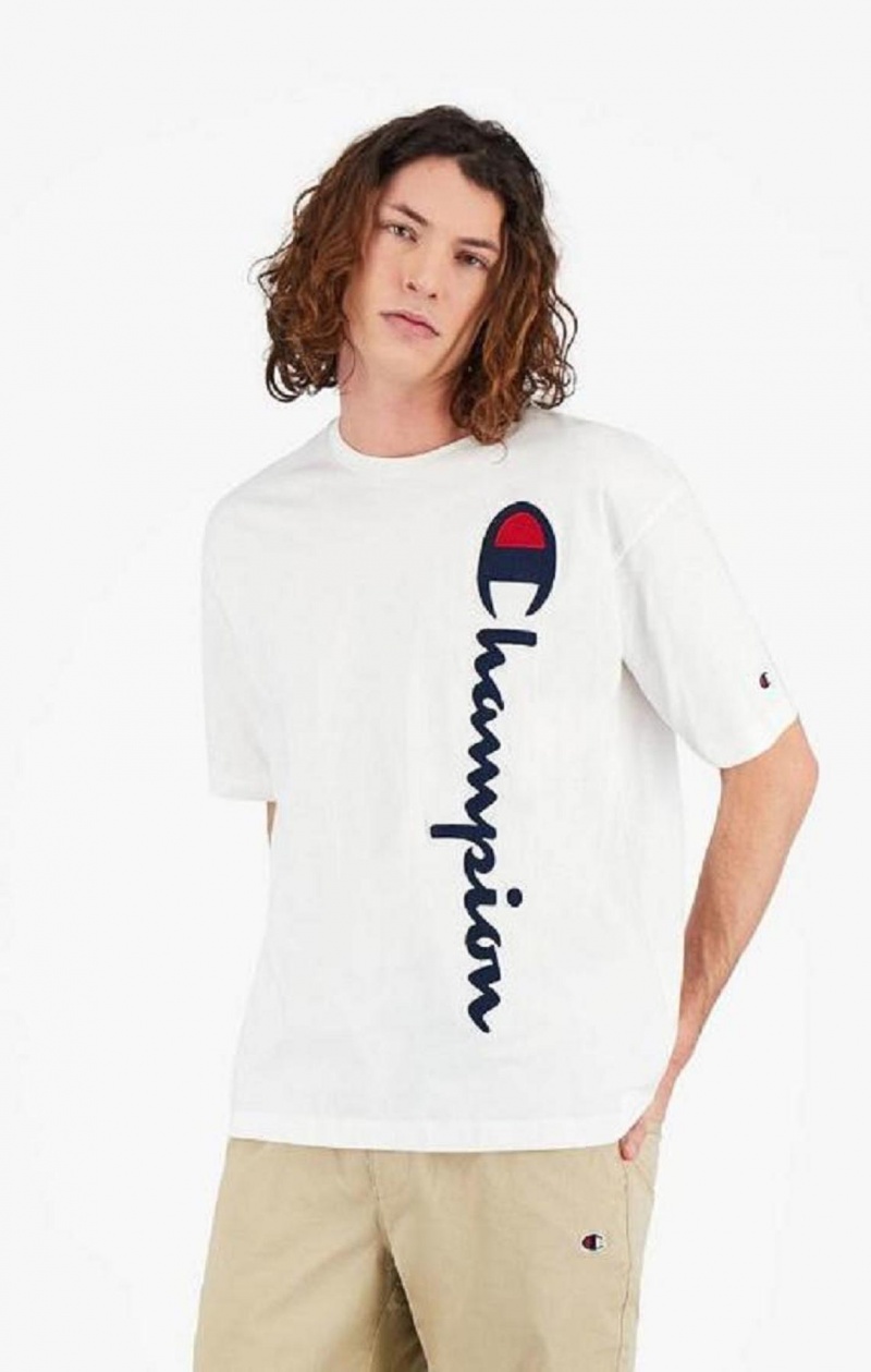 Champion Vertical Script Logo T-Shirt T-shirt Herr Vita | 9378-FZLTN