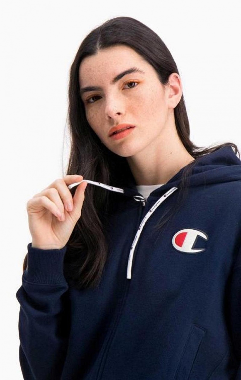 Champion Zip-Through C Logo Hoodie Hoodie Dam Mörkturkos | 8961-IMWTJ