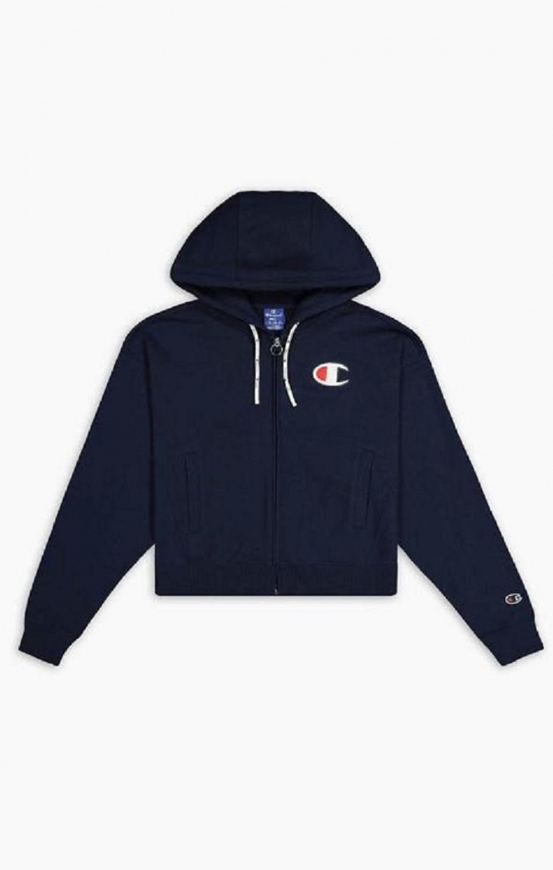 Champion Zip-Through C Logo Hoodie Hoodie Dam Mörkturkos | 8961-IMWTJ