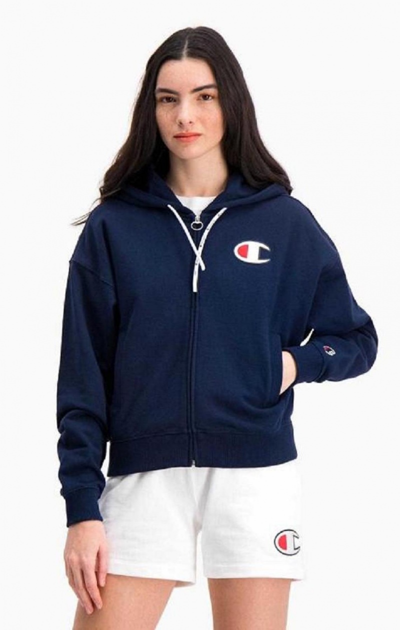 Champion Zip-Through C Logo Hoodie Hoodie Dam Mörkturkos | 8961-IMWTJ