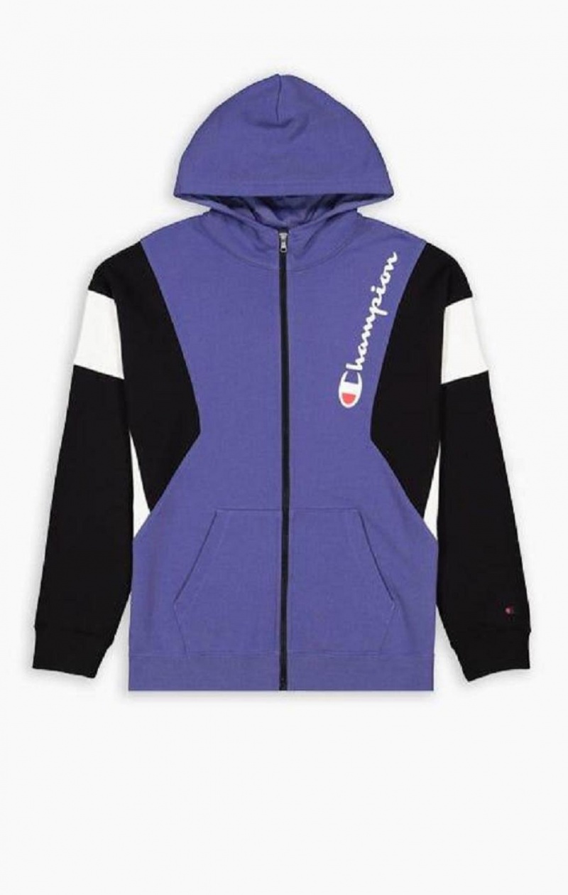 Champion Zip-Up Colour Block Bomull Terry Hooded Jacket Hoodie Herr Lavendel | 9548-OBDEY