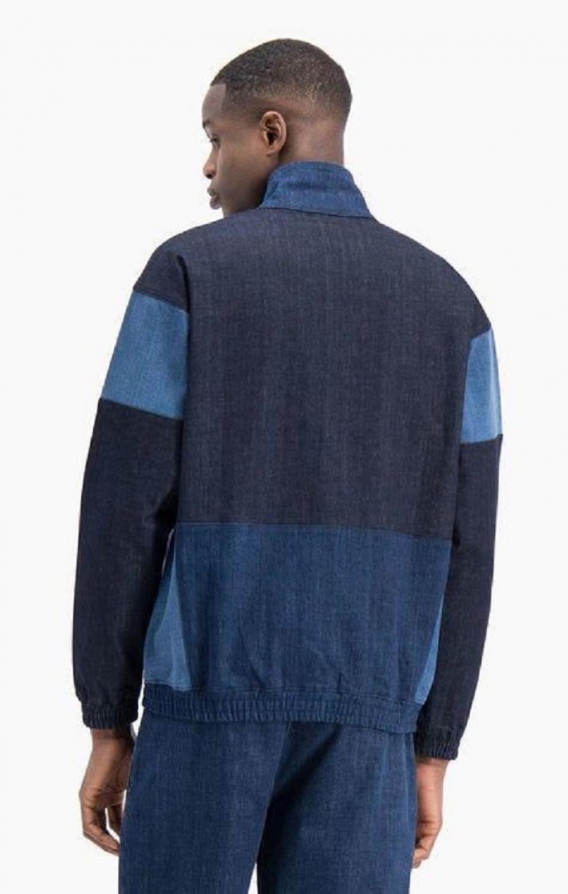 Champion Zip-Up Denim Patchwork Sweatshirt Tröjor Herr Turkos Blå | 0581-PDHBR