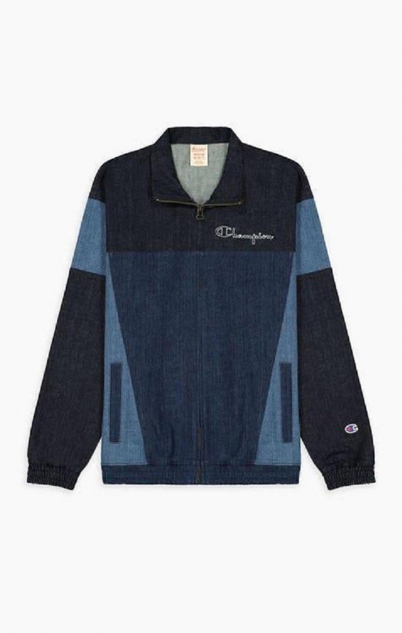 Champion Zip-Up Denim Patchwork Sweatshirt Tröjor Herr Turkos Blå | 0581-PDHBR