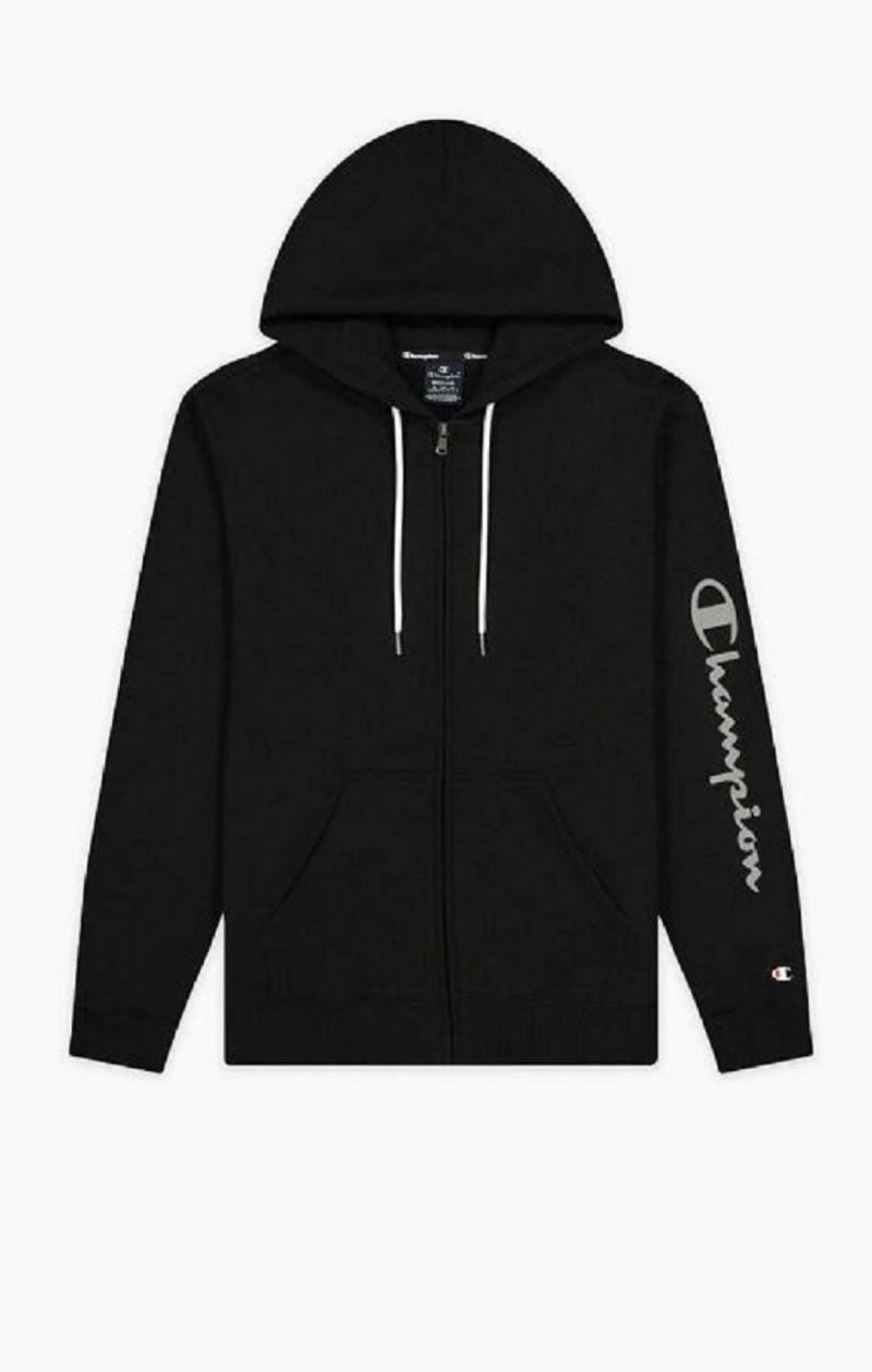 Champion Zip-Up Mesh Effect Script Logo Hoodie Hoodie Herr Svarta | 6718-AOPLE