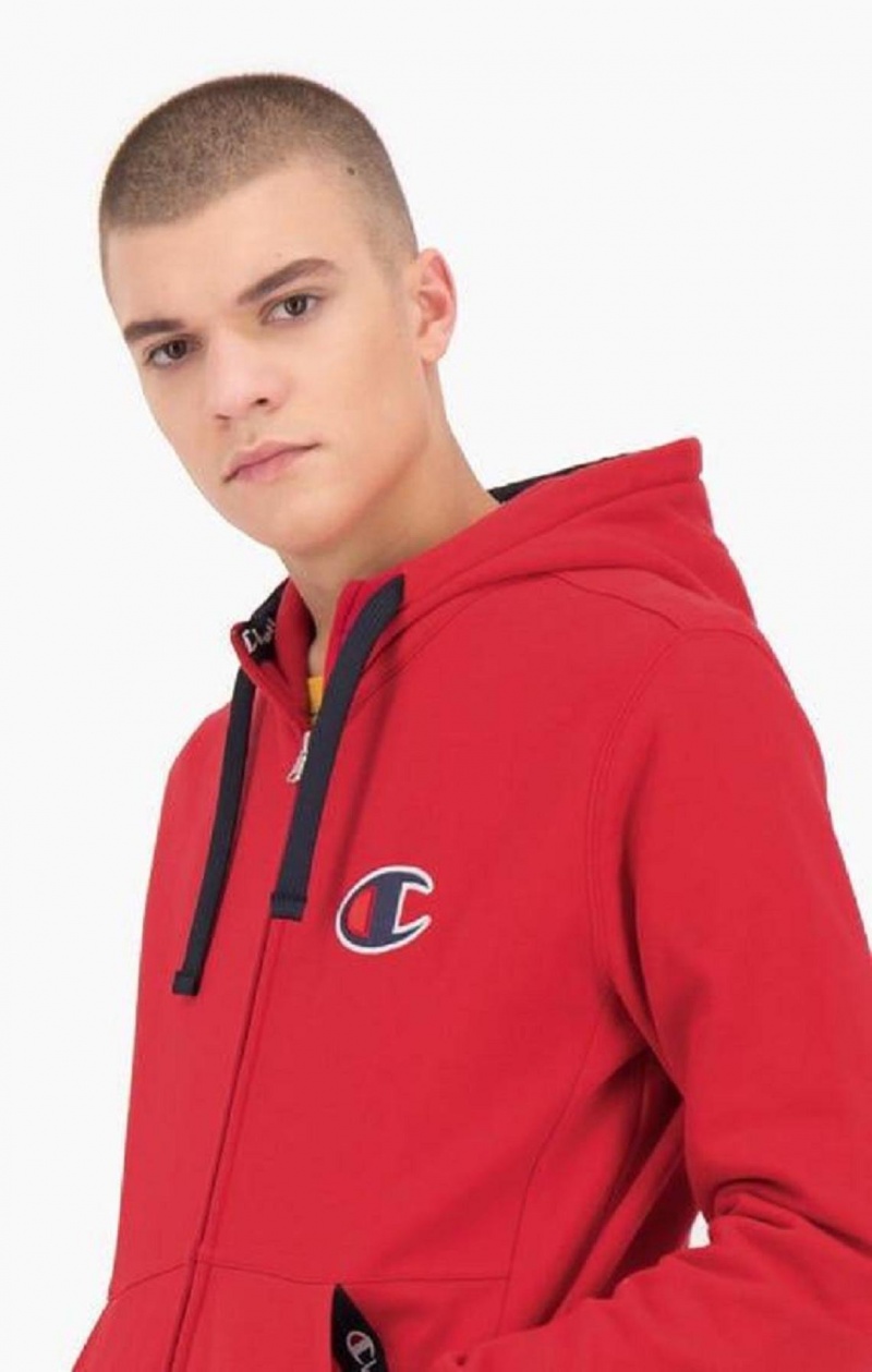 Champion Zip-Up Mocka C Bomull Terry Hoodie Hoodie Herr Röda | 2804-BKMLR