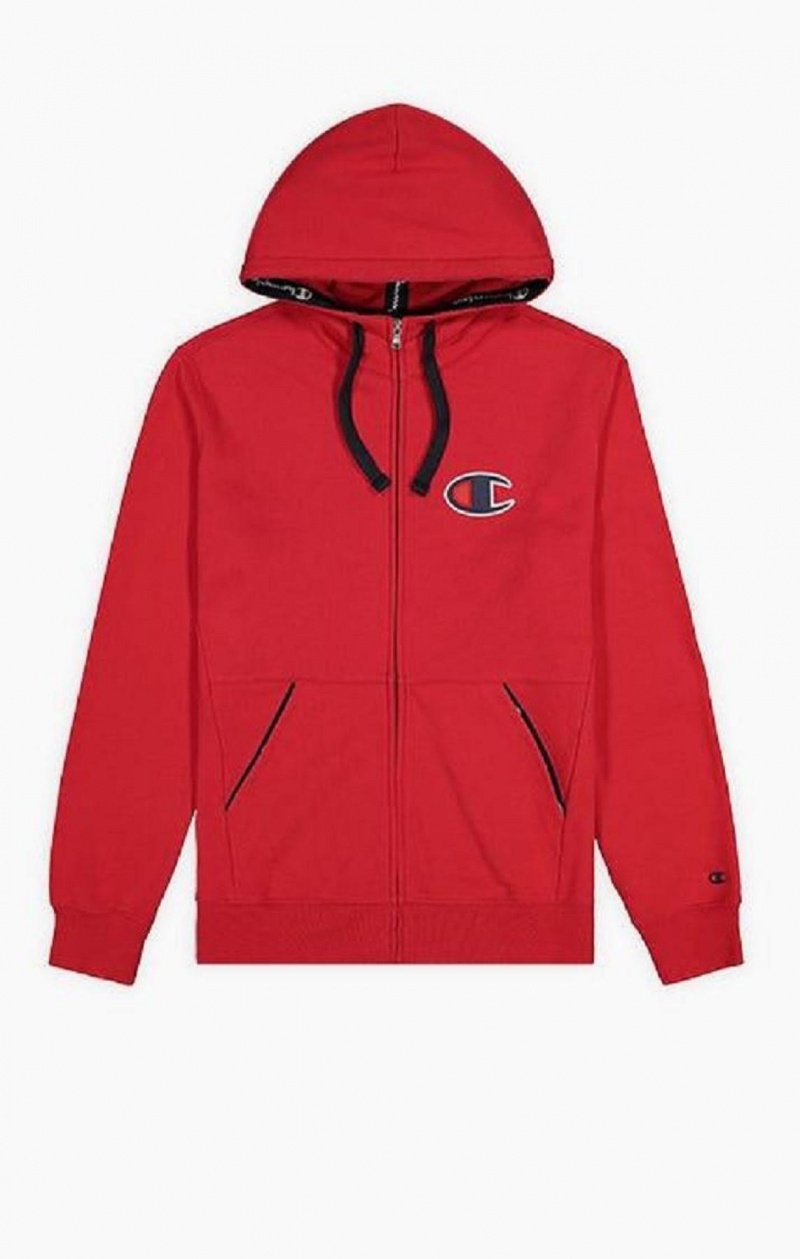 Champion Zip-Up Mocka C Bomull Terry Hoodie Hoodie Herr Röda | 2804-BKMLR