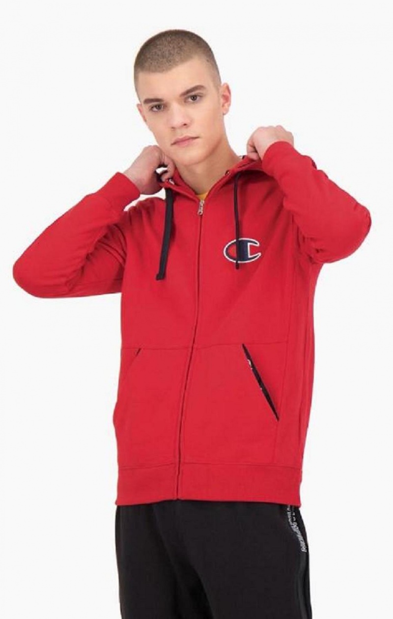 Champion Zip-Up Mocka C Bomull Terry Hoodie Hoodie Herr Röda | 2804-BKMLR