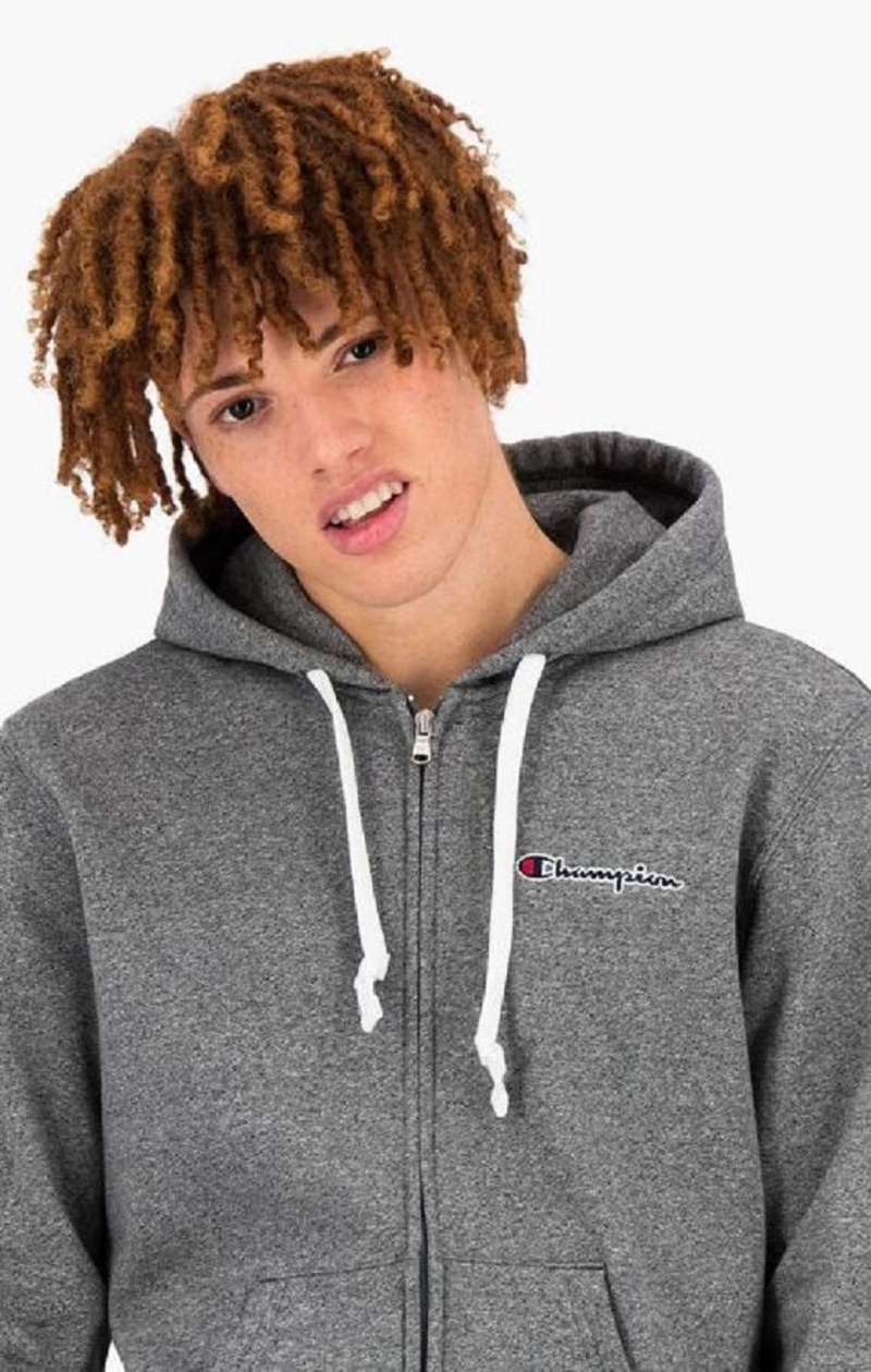 Champion Zip-Up Script Logo Hoodie Hoodie Herr Ljusgrå | 6953-CFRIM