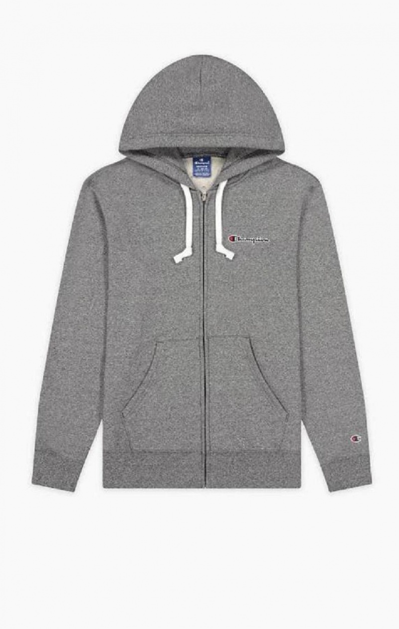 Champion Zip-Up Script Logo Hoodie Hoodie Herr Ljusgrå | 6953-CFRIM