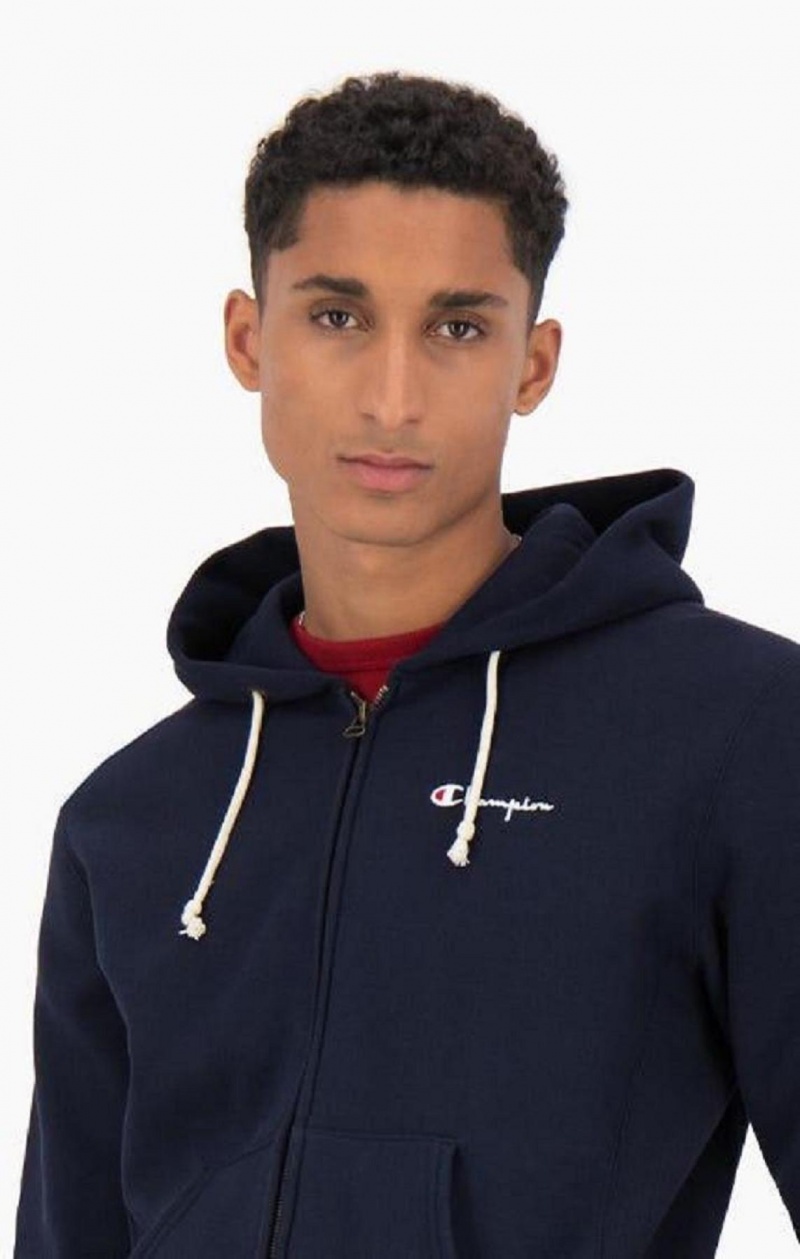 Champion Zip-Up Script Logo Hoodie Hoodie Herr Svarta | 2543-QOFDZ